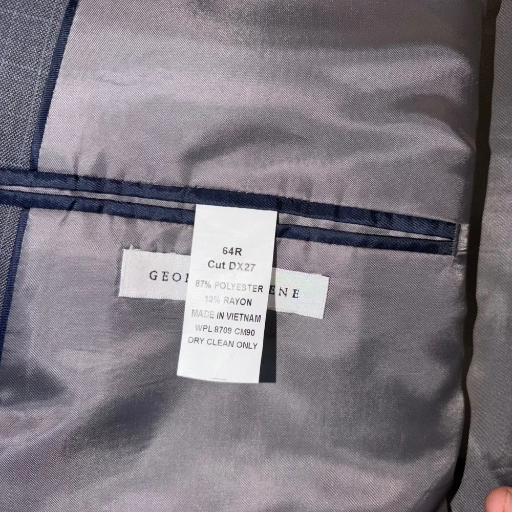 Geoffrey Beene Mens Grey Glen Plaid 2 Piece Suit Jacket 64R Pants 52W 30L DX27